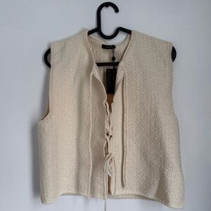 Massimo Dutti Cream Knit Lace-Up Sleeveless Tunic Top